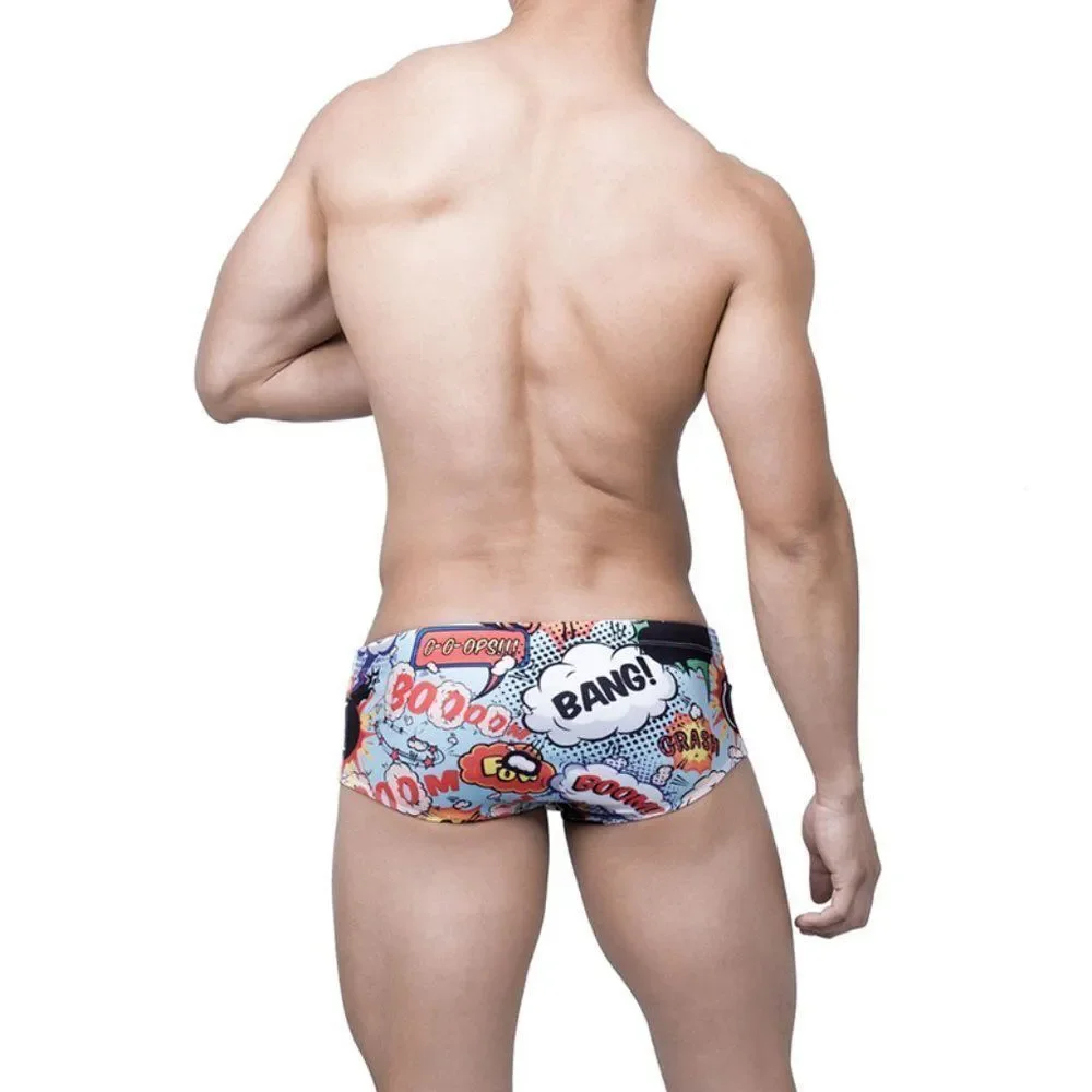 Men's bang comic swim trunks, swimsuit, soft shorts for beach size S